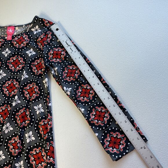 J Khaki JK Girls Authentic Long Sleeve A Line Dress Size M Black Floral Print - Picture 9 of 10
